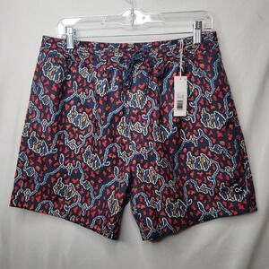 Outerknown Nomadic Volley Swim Trunks Mens Size M Blue Red NEW Ikat Board Shorts